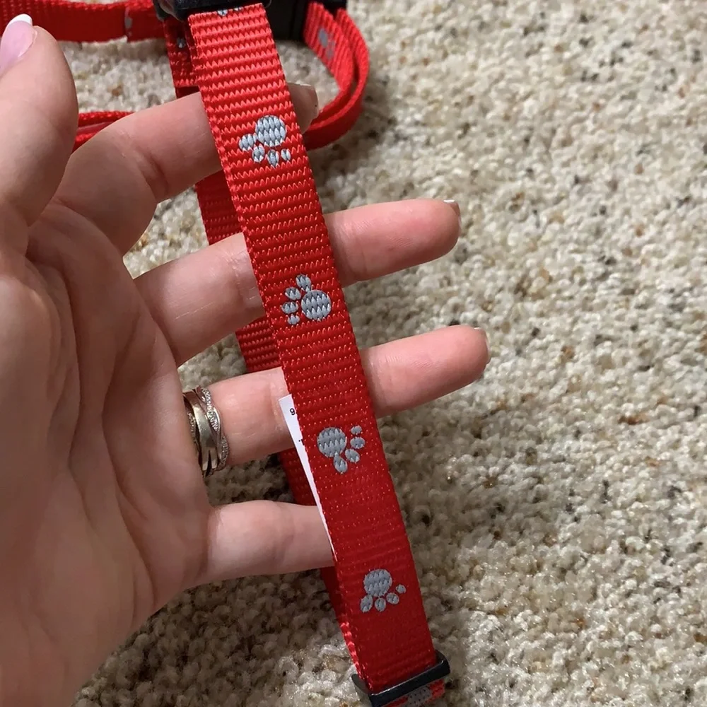 NWT Set‎ of 2 Red Reflective Paw Print Dog Collars